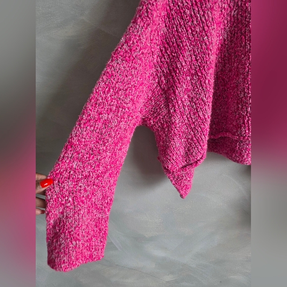 Free People Crop BFF Cowl Neck Sweater Pink Gray Sz S Oversized Slouchy - Picture 3 of 10